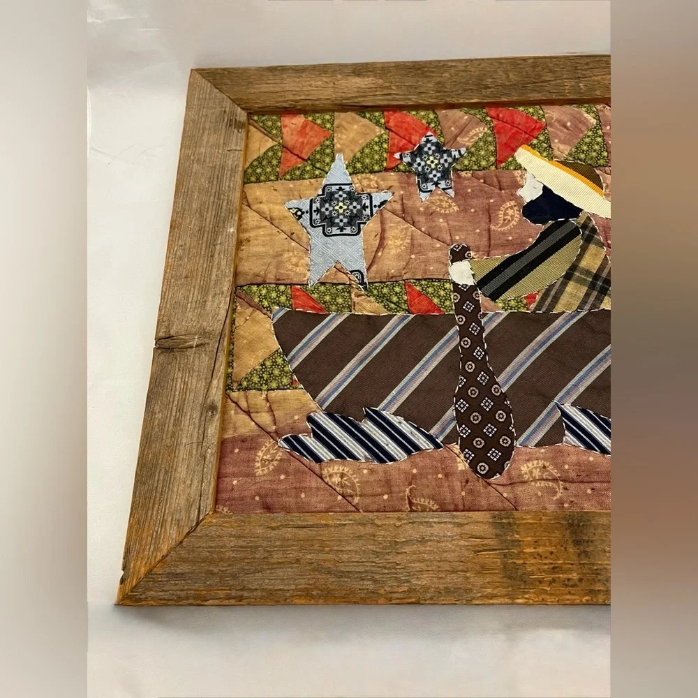 Handmade Quilt Folk Art Framed Wood Frame Wall Hanging